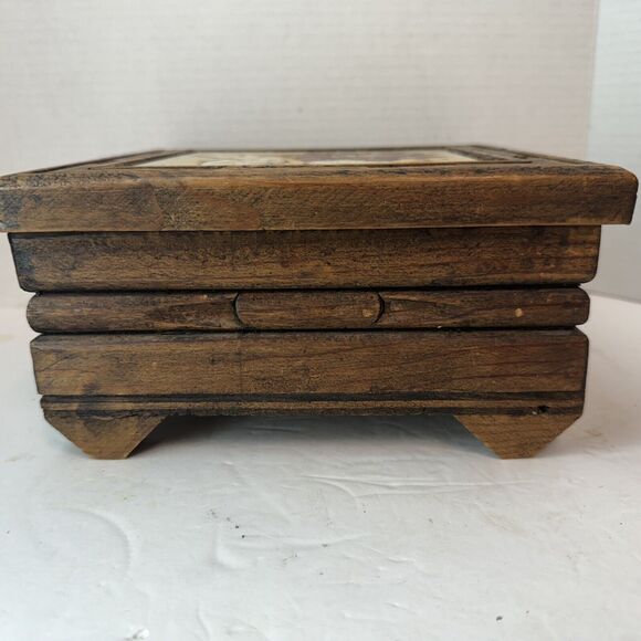 Hand Carved Wooden Mexico Box Hand Painted Floral Flower Tile Made In Italy - Picture 5 of 9